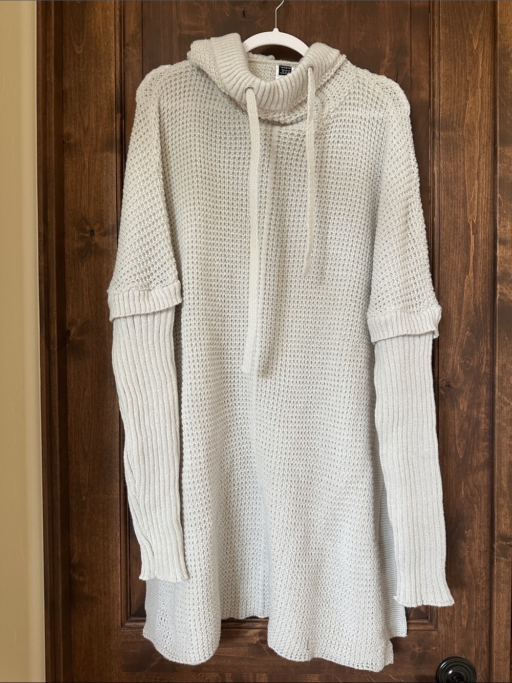 Cozy Women's Hooded Knit Sweater Dress - Cream